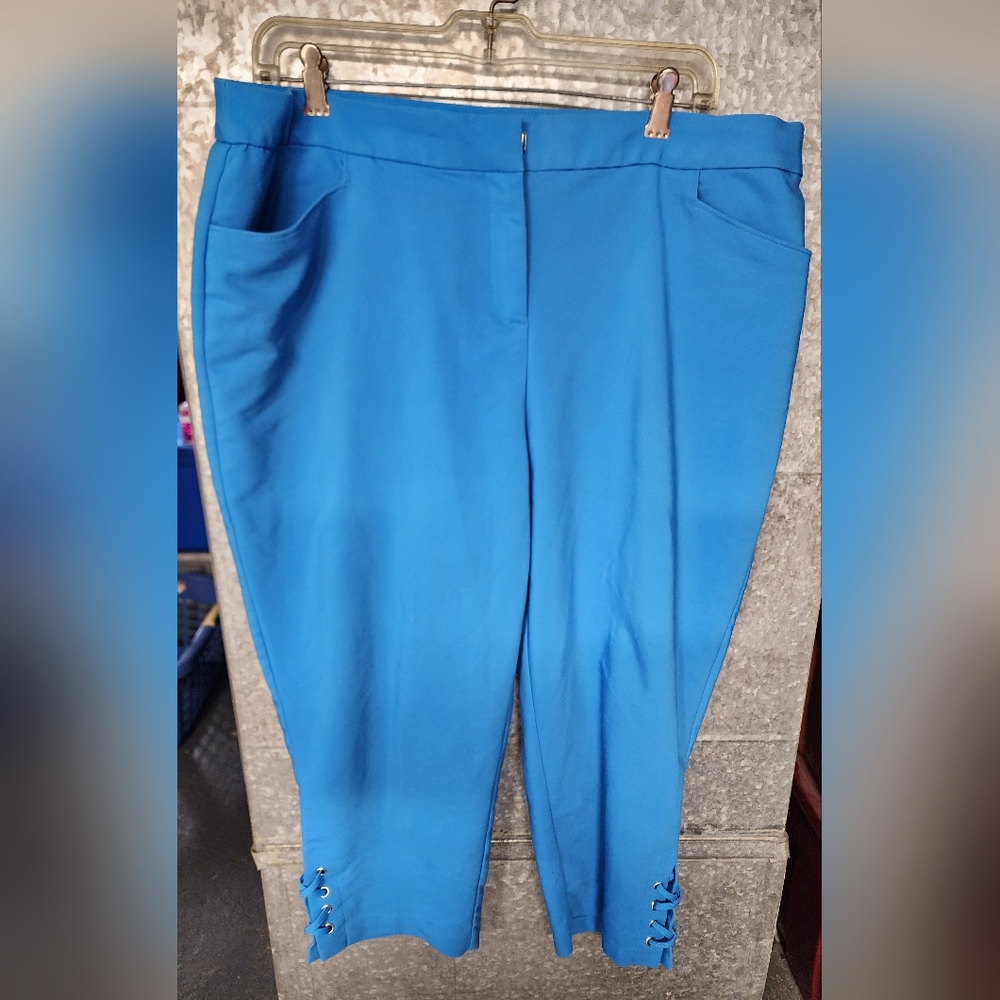 Rafaella Business Casual Capri Bottoms Teal Blue Womens Curvy 16